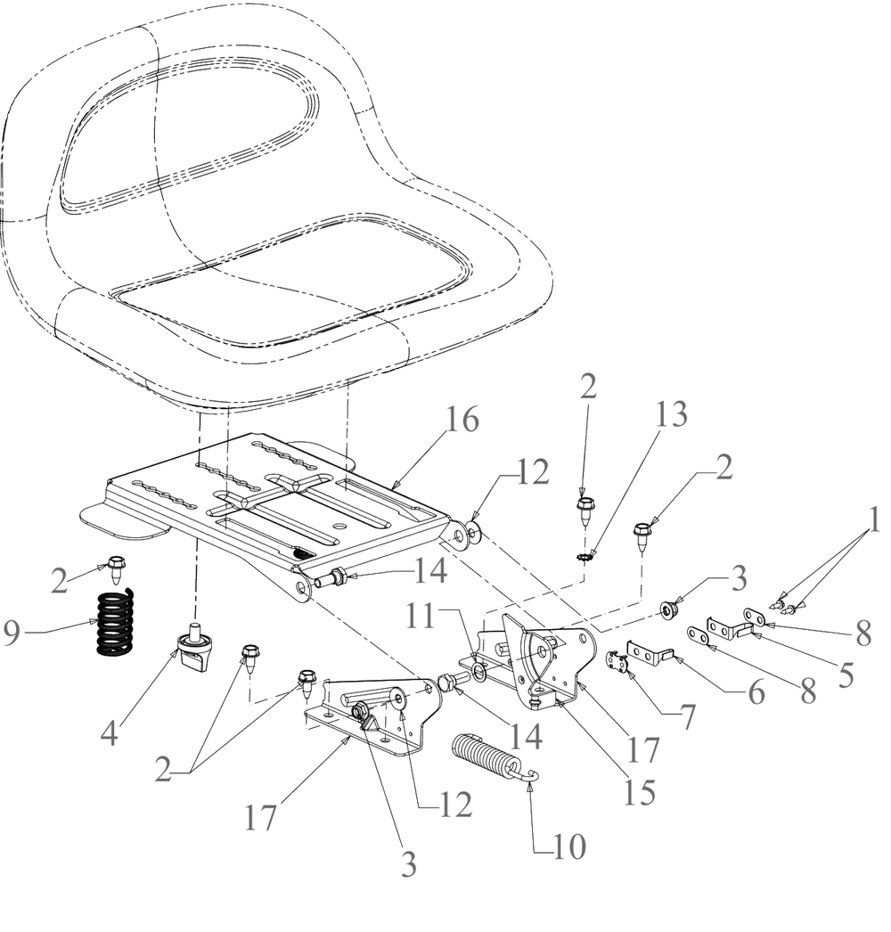 Seat Adjustment Diagram and Parts List for 13BB77SS345 2023 Yard Machines Lawn Tractor